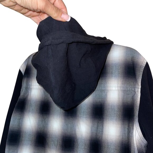 Helmet Lang Mens  Jacket Size Large Multicolor Plaid Print Zipper Front Hooded - Picture 3 of 10